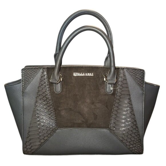 Stella‎ & Max Top Handle Medium Satchel Handbag Purse Color Steele Snake Skin - Picture 1 of 7
